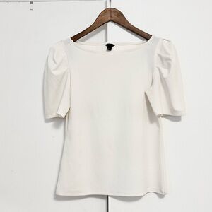 Ann Taylor Puff Sleeve Boatneck Top in Winter White
